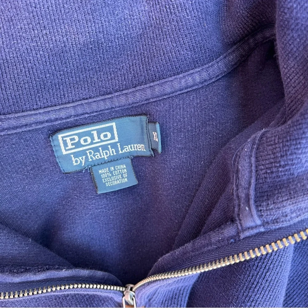 Vintage Polo Ralph Lauren Ribbed 1/4 Zip Navy Blue Cotton Adult Size XL Flaw